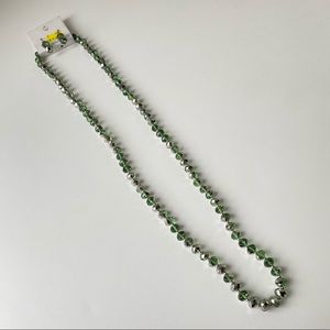 NEW Long Green and Silver Sparkly Beaded Necklace and Earring Set Lead Free